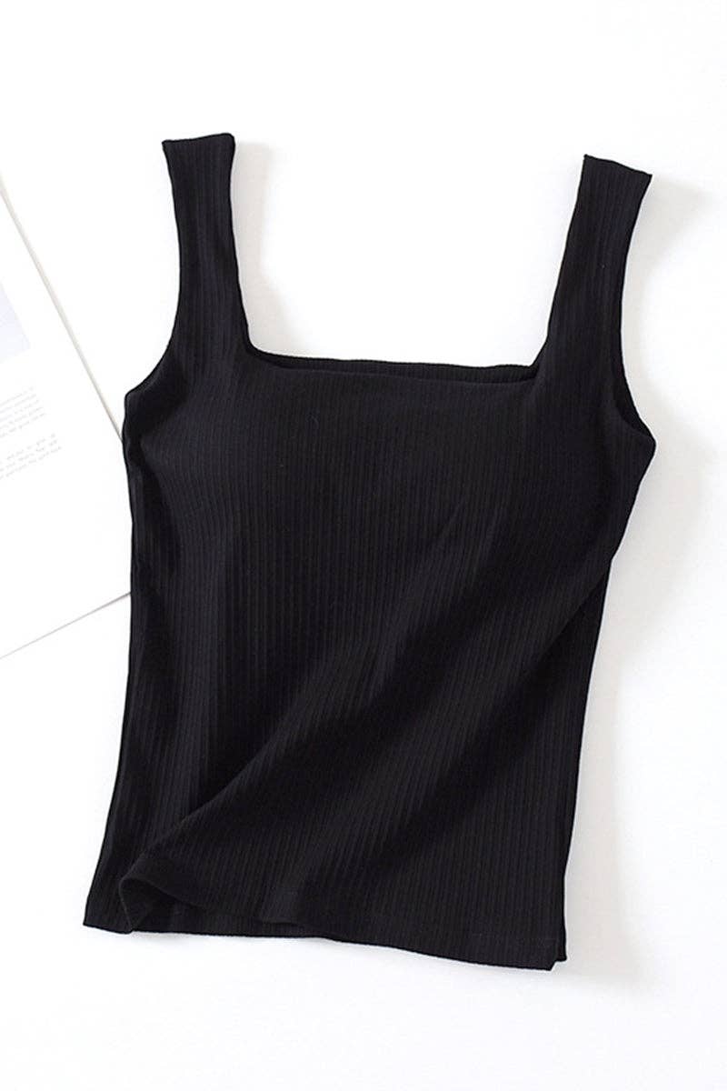Ribbed Square Neck Sleeveless Tank Top