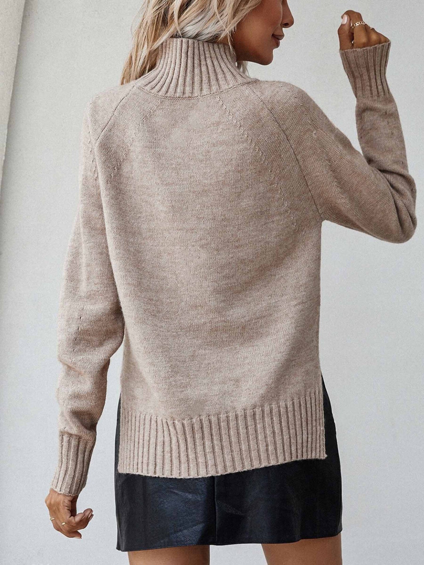 Pit Stripe Hem Slit Sweater