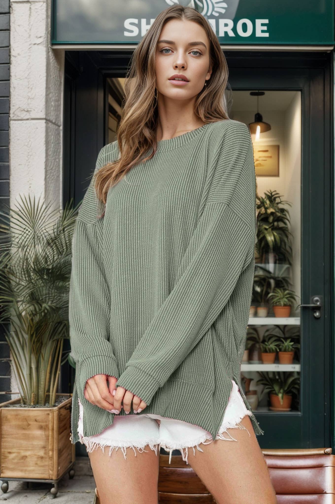 Wave Ribbed Oversized Sweatshirt