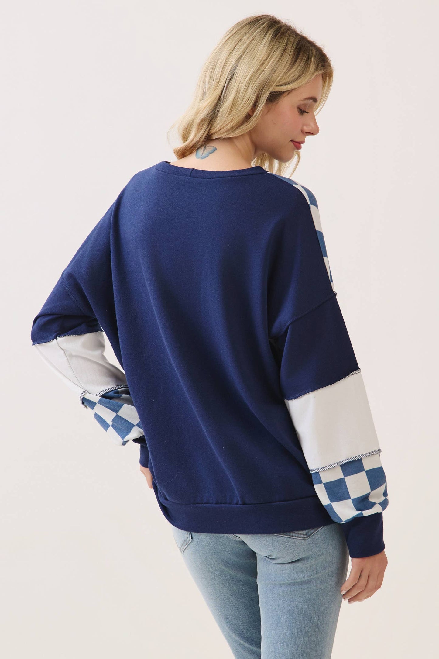 Checkered Print Patchwork Pullover