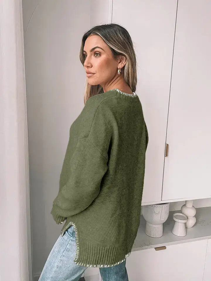 Solid Color Pullover Sweater