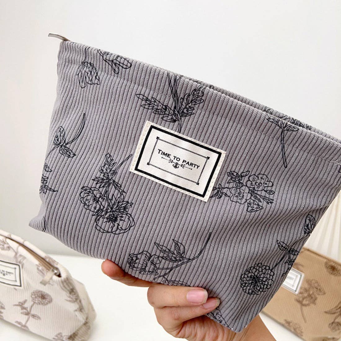 Floral Corduroy Portable Storage Bag