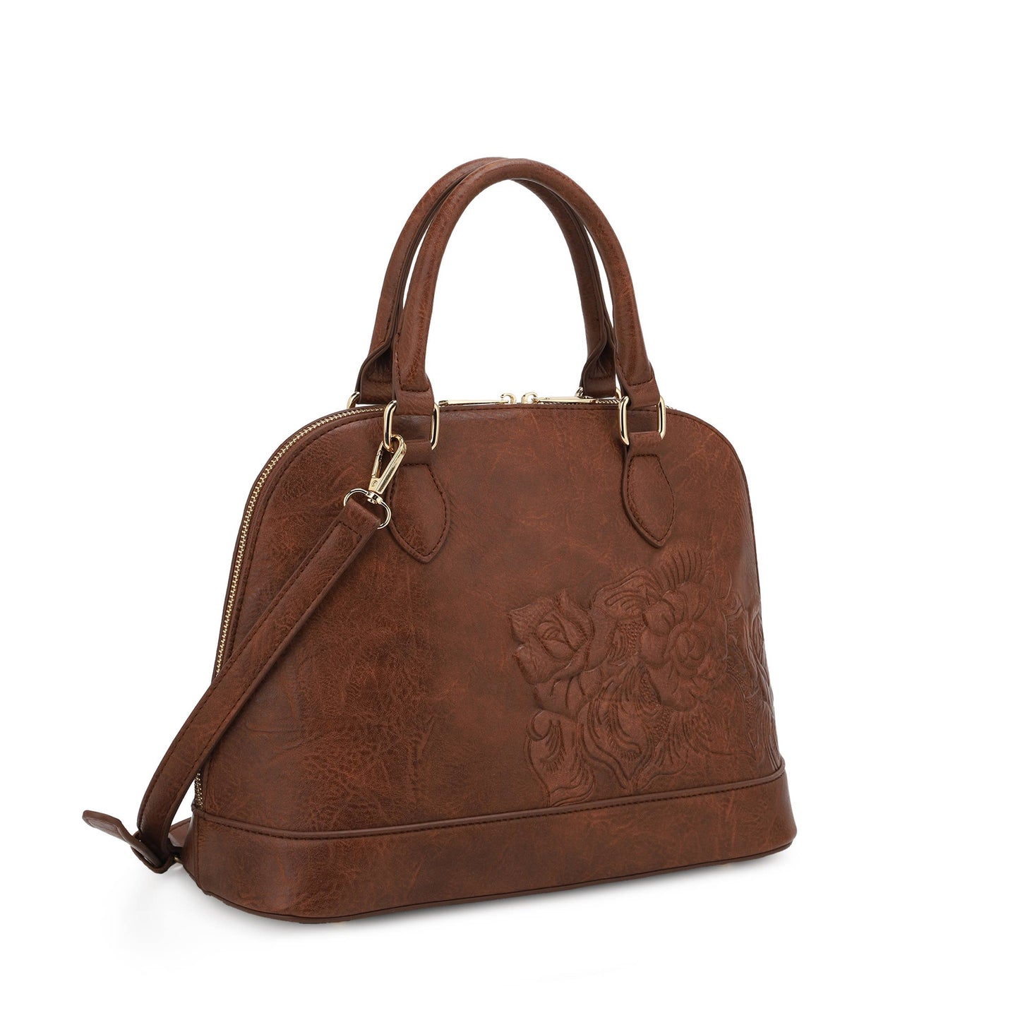 Floral Embossed Tooled Satchel Bag