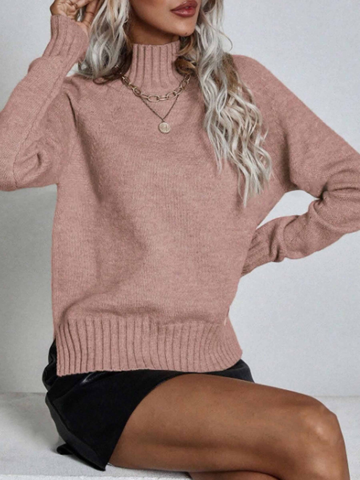 Pit Stripe Hem Slit Sweater