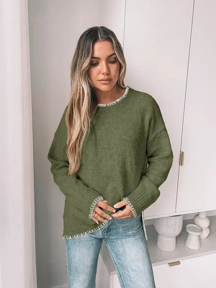 Solid Color Pullover Sweater