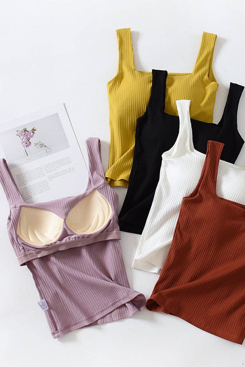 Ribbed Square Neck Sleeveless Tank Top