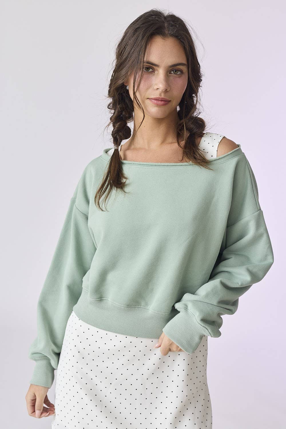 Off Shoulder Cropped Sweatshirt
