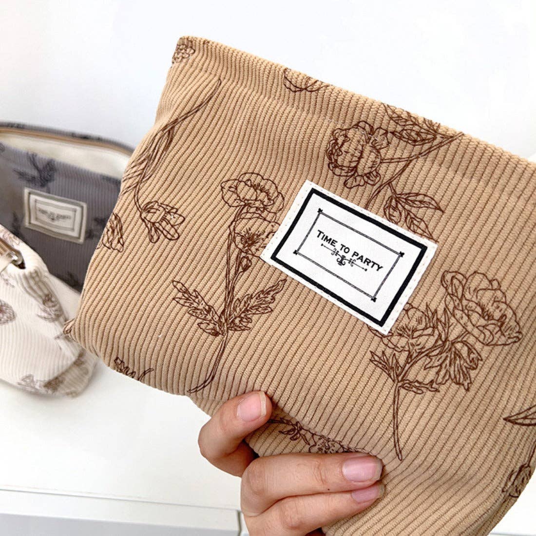 Floral Corduroy Portable Storage Bag