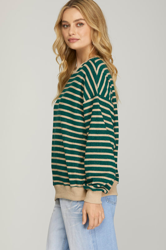 LONG SLEEVE KNIT STRIPED SWEATSHIRT TOP
