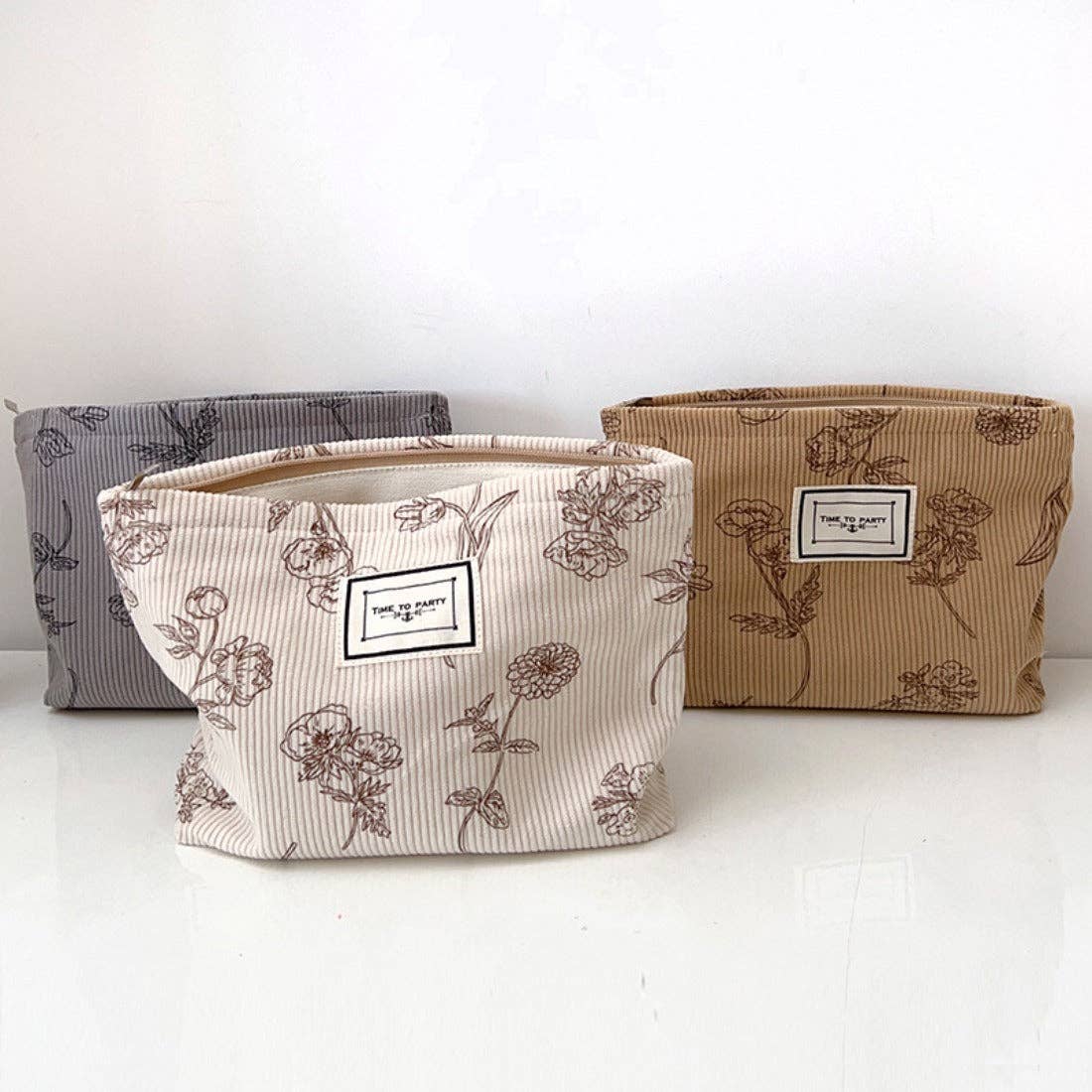 Floral Corduroy Portable Storage Bag