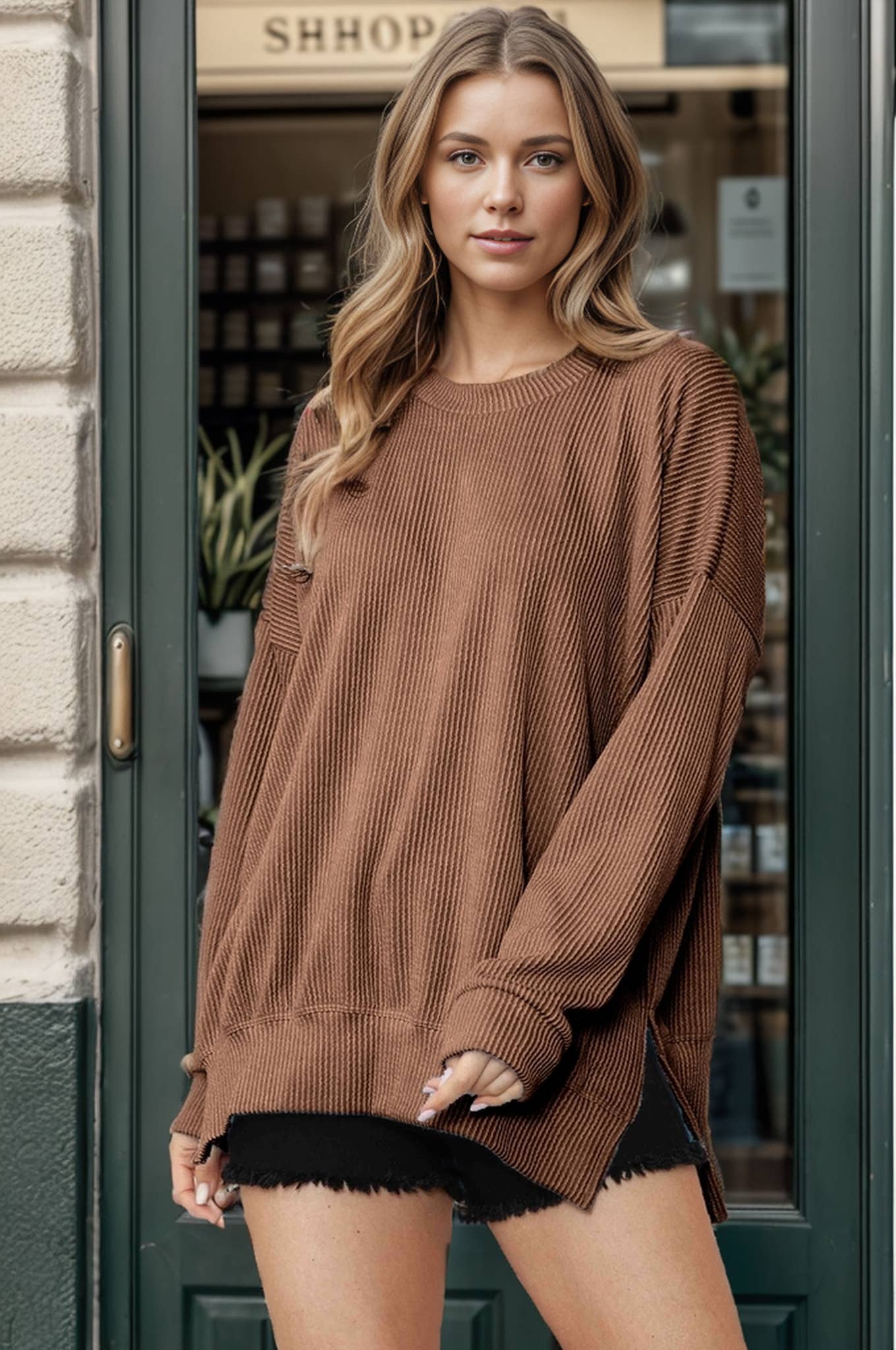 Wave Ribbed Oversized Sweatshirt