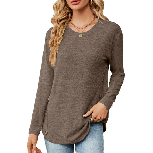 Loose Button Side Long Sleeve Tunic Tee