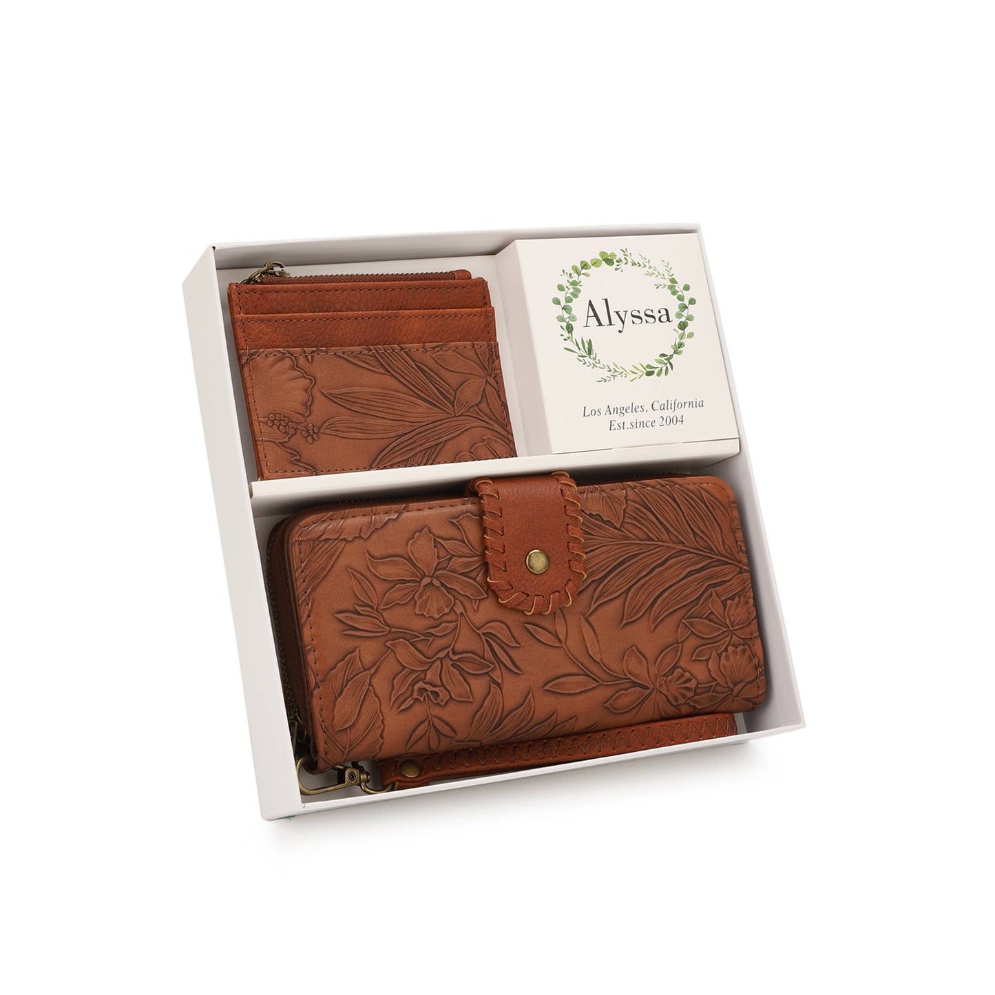 ALYSSA ZIP AROUND TOOLED WALLET WITH CARD HOLDER GIFT SET