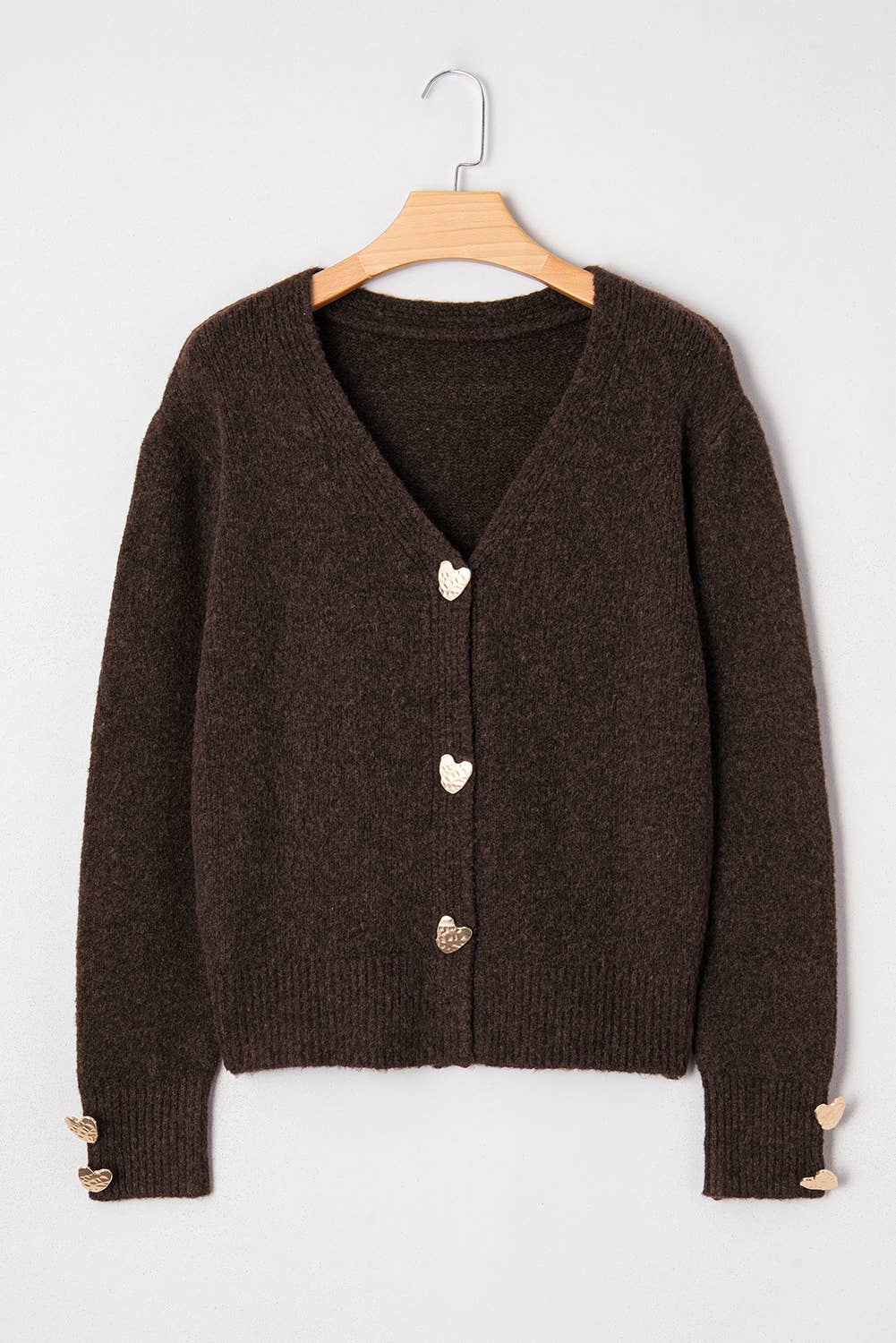 Heart Metal Button V Neck Sweater Cardigan