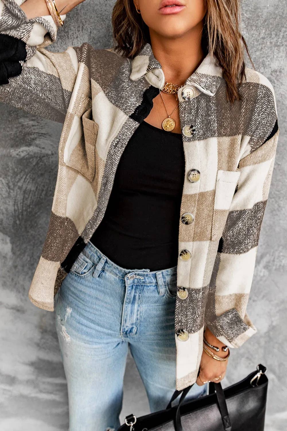 Plaid Color Long Sleeve Jacket
