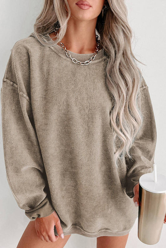 Solid Ribbed Round Neck Pullover