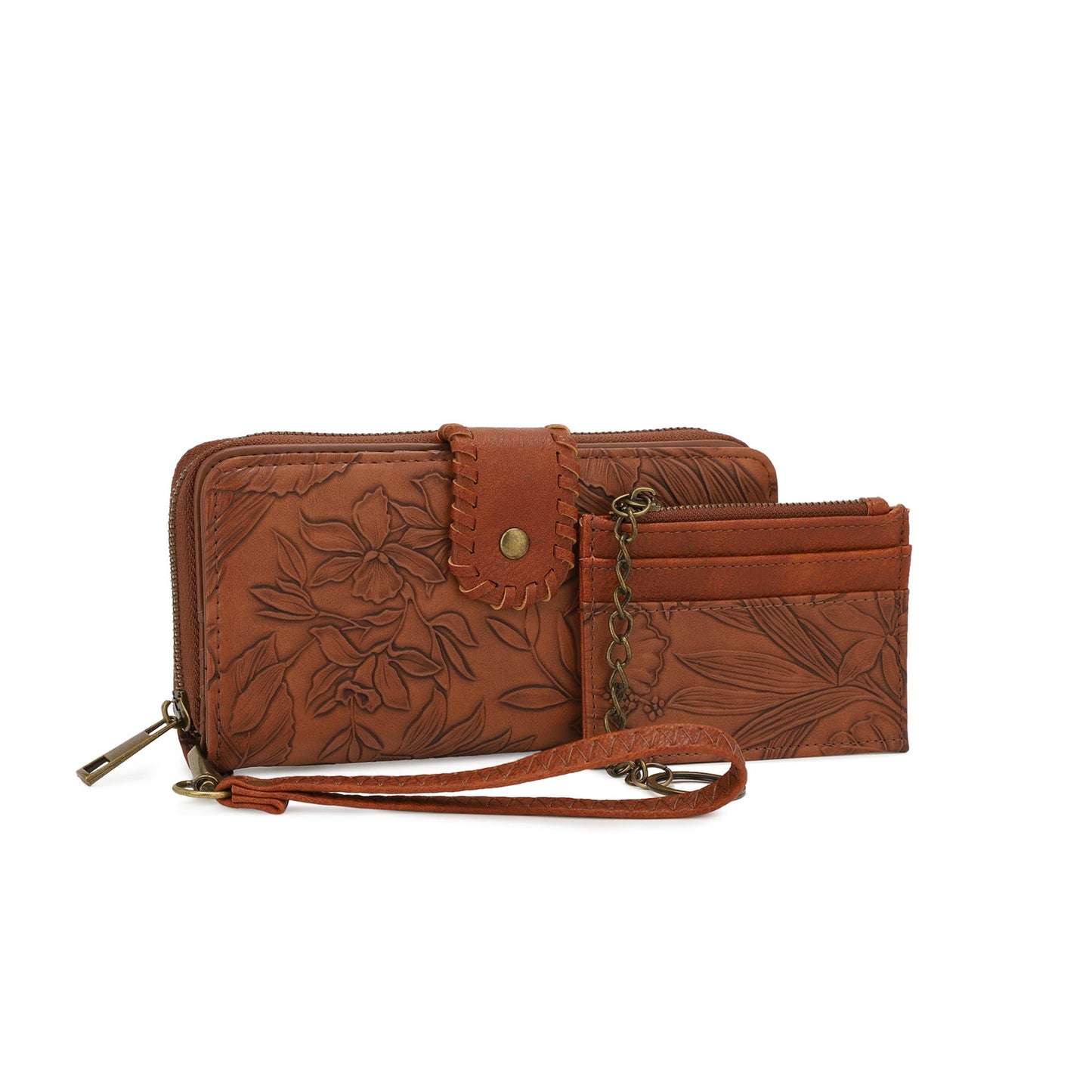 ALYSSA ZIP AROUND TOOLED WALLET WITH CARD HOLDER GIFT SET