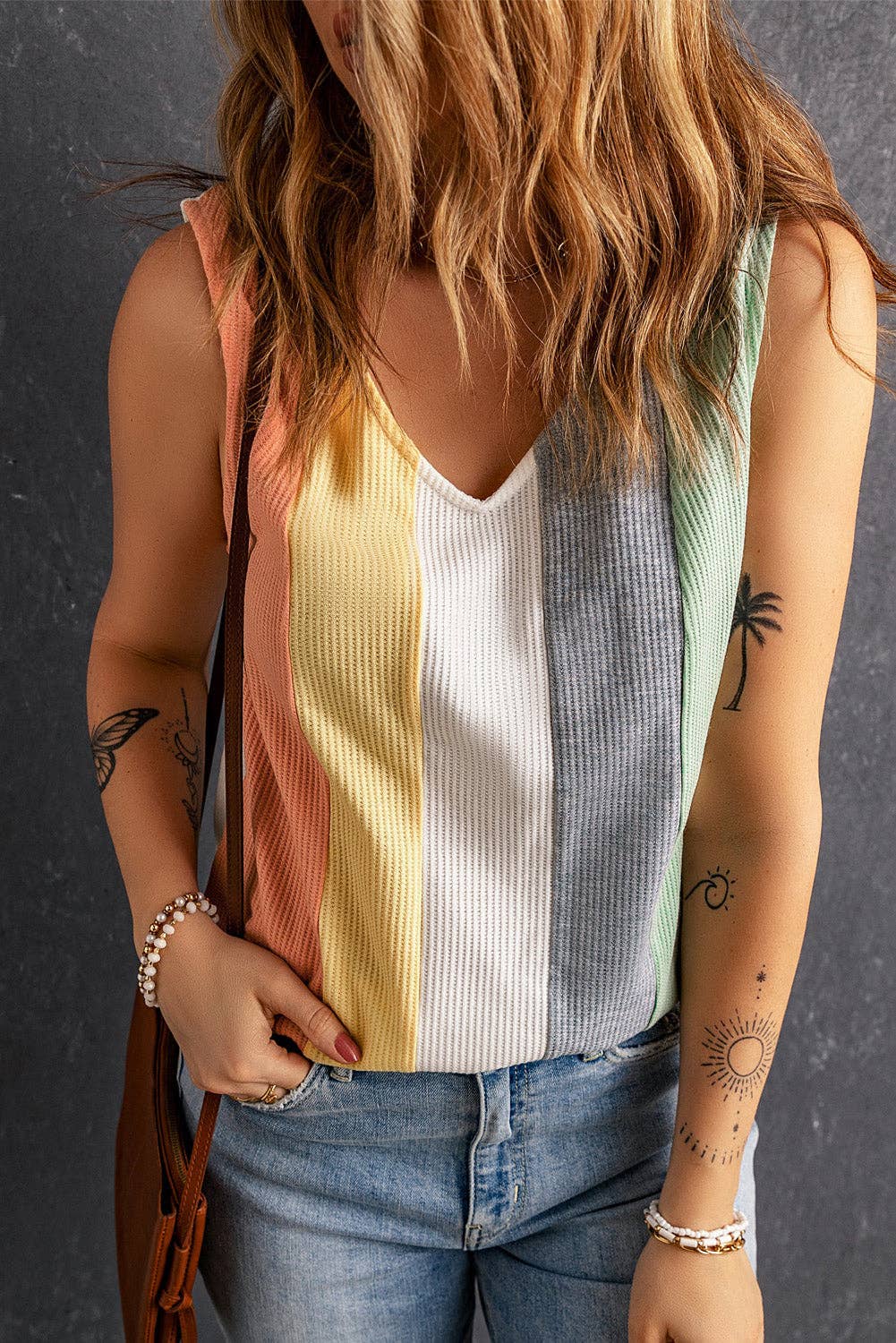 Multicolor Color Block V-Neck Tank Top