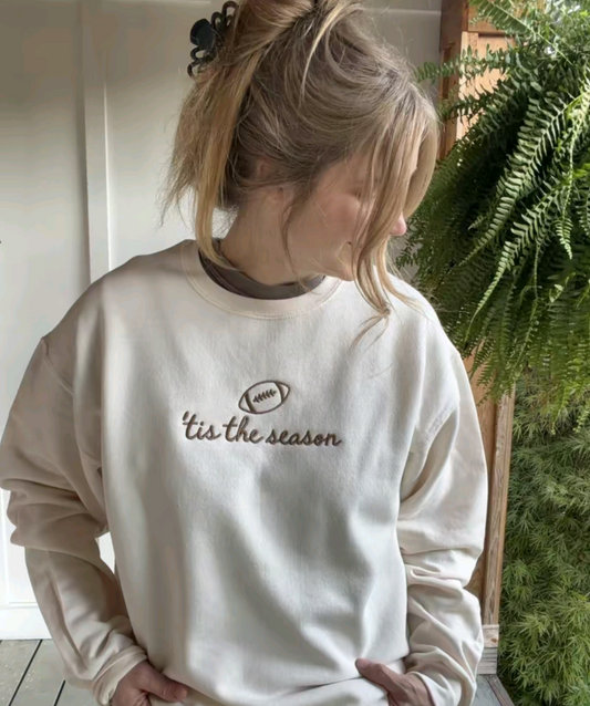 Embrordied Tis the Season Football Crew Neck