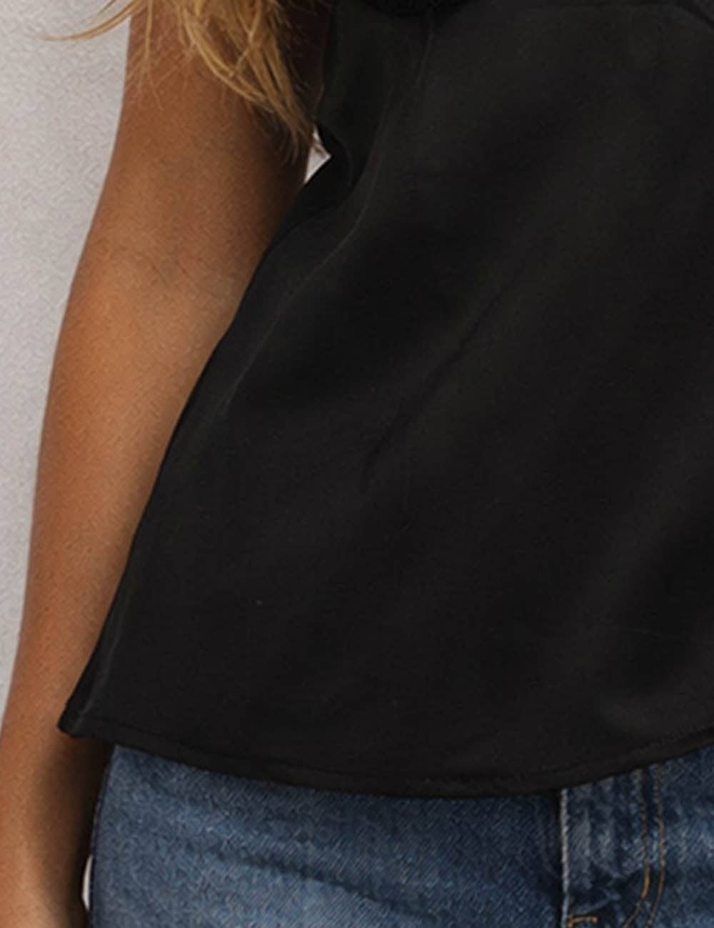 Satin Lace Panel V-Neck Sleeveless Top