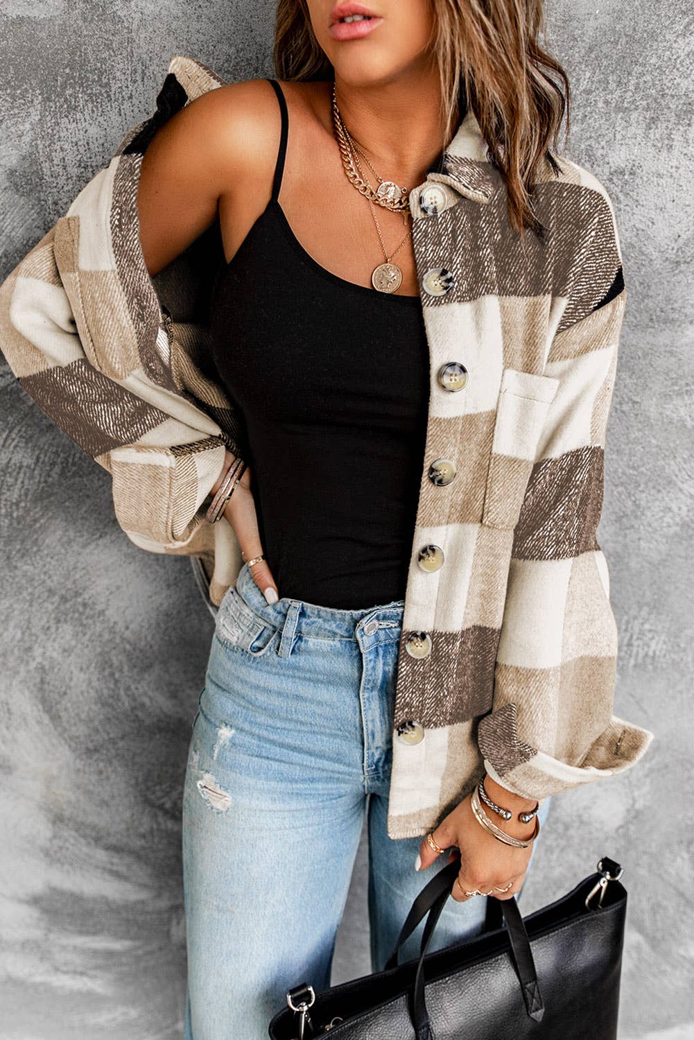 Plaid Color Long Sleeve Jacket