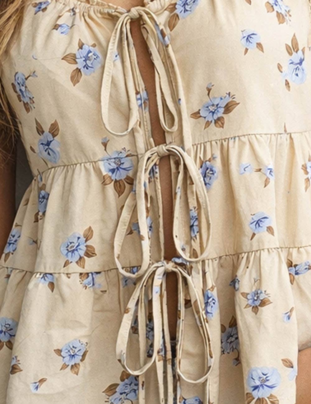 Boho Floral Print Tie Front Scoop Neck Sleeveless Top