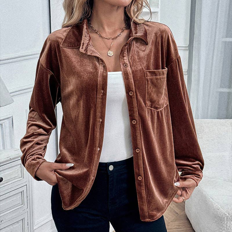 Long Sleeve Velvet Cardigan Top