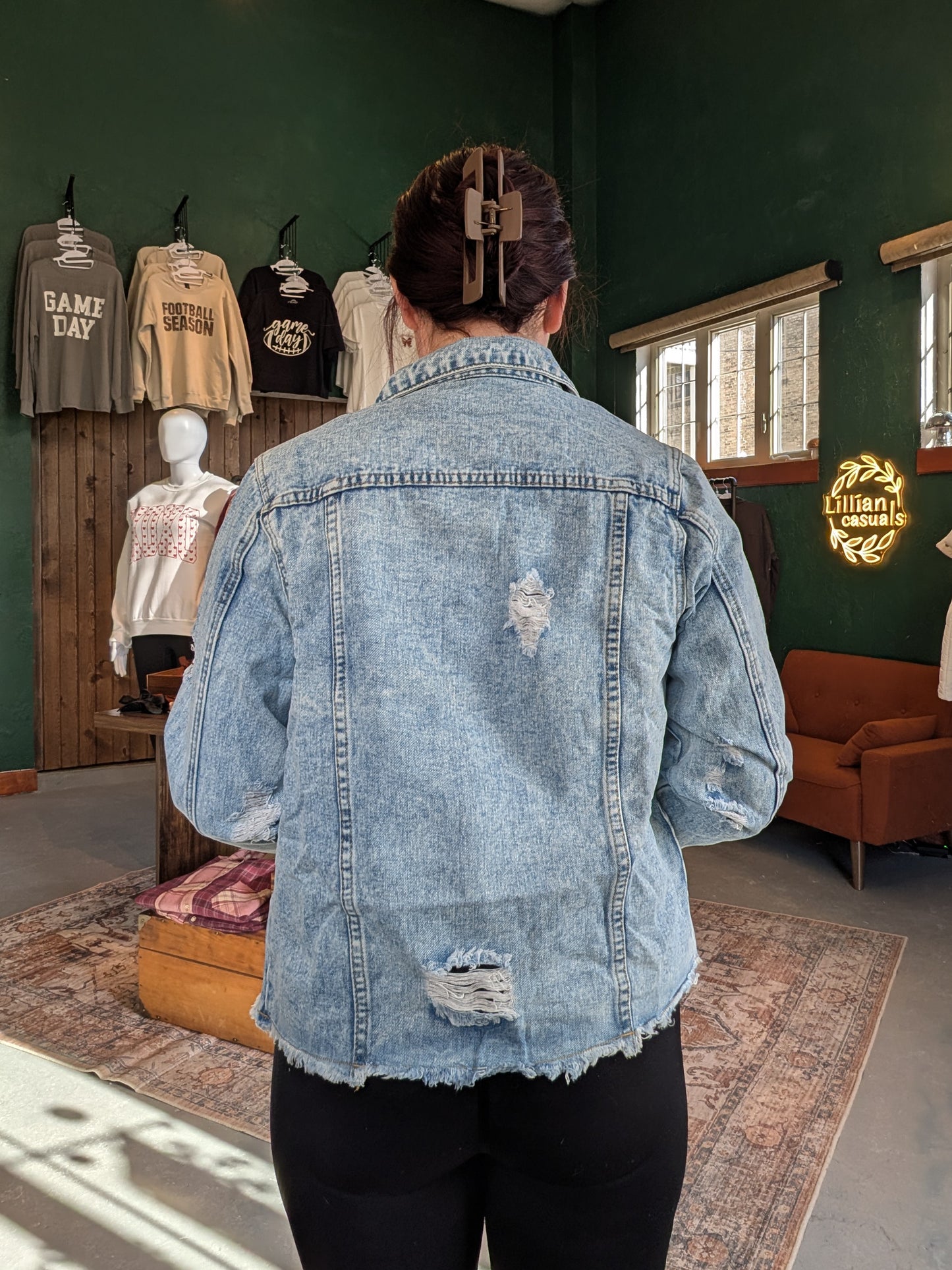 Lapel Distressed Raw Hem Buttons Denim Jacket
